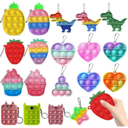 Dinosaur Mini Keychain Push Bubble Toys Silicone Antistress Stress Reliever Simple Dimple Fidget Toys for Adult Children Gifts