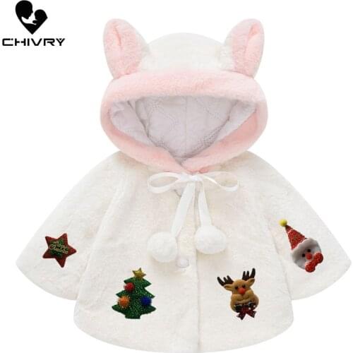 New 2020 Baby Girls Autumn Winter Cute Faux Fur Cape Warm Coat Kids Girls Cartoon Batwing Sleeve Hooded Cloak Jackets Outerwear