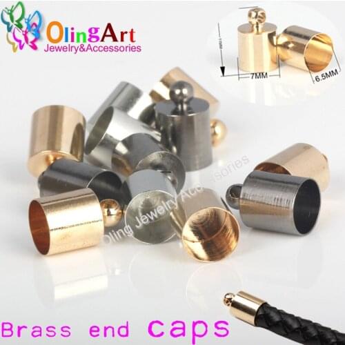 OlingArt 7mm Round Leather Cord Brass Bell Buckle Clasps Hooks for choose End Caps DIY Jewelry making Findings