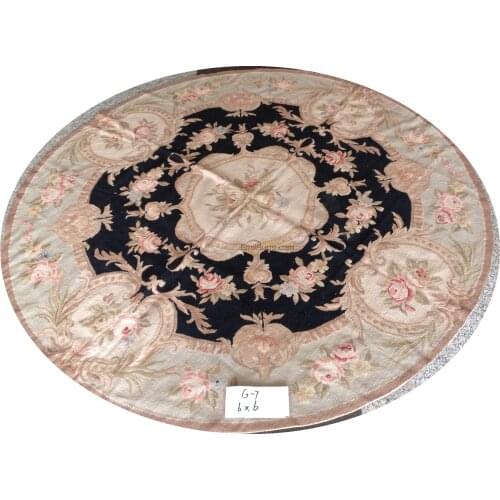 Original Needled Wool round Carpet Of French Design Made By Old Hands Handmade Needlepoint Knitted