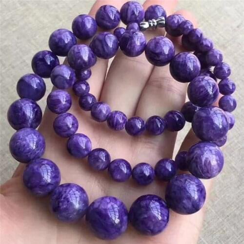 Genuine Natural Purple Charoite Crystal Round Beads Women Necklace 7-16mm AAAAA