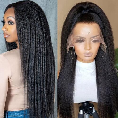 Kinky Straight Wig 4x4 Lace Closure Wig Yaki Human Hair Wig Brazilian 30 Inch Wig Transparent 13x4 Lace Frontal Wig Human Hair