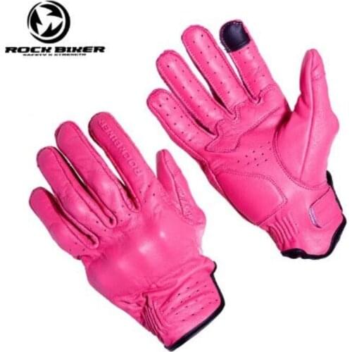 Women Men Motorcycle Leather Gloves Pink Touch Screen Motocross Gloves Summer Full Finger Glove Breathable Off-road Cycling