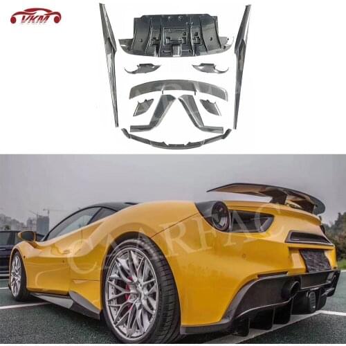Front Lip Side Skirts Rear Diffuser Rear Spoiler Bumper Trim for Ferrari 488 GTB Dry Carbon Fiber Body kit Exterior Decoration