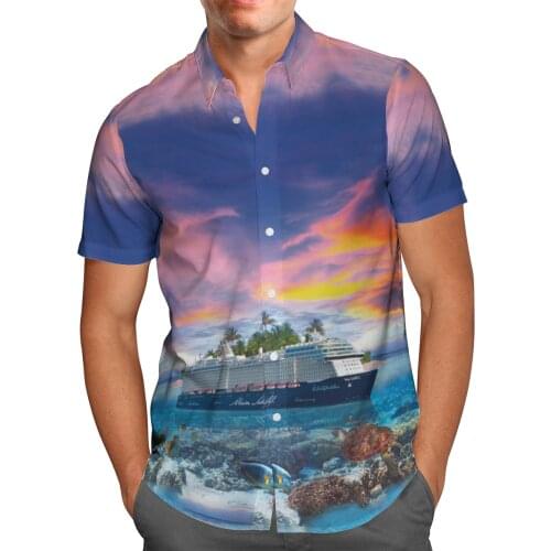 Steamship 3D Printing Beach Hawaii 2021 Summer Shirt Short Sleeve Shirt Streetwear Oversized Chemise Hombre Blusa Masculina-607