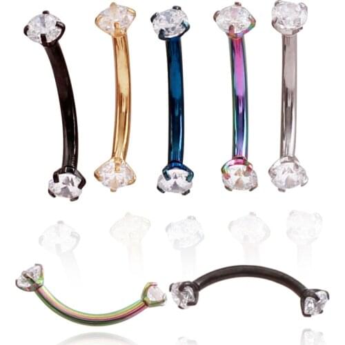 Clear Crystal CZ Gem Eyebrow Rings Europe steel puncture anti allergic U curved rod double eyebrow lip nail with zircon