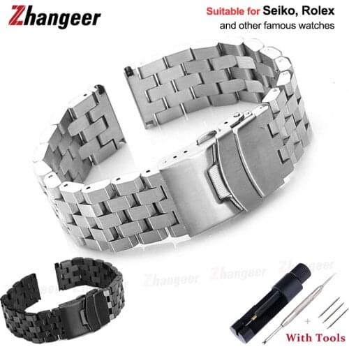 18 20 22 24mm Solid Full Stainless Steel Watchband For Seiko/Rolex Watch Men Business Watch Accessories Double Lock Buckle Strap