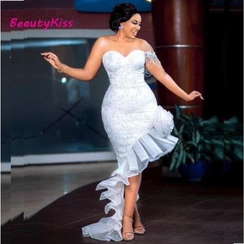 Sexy Arabic Mermaid Lace Wedding Dresses Sweetheart Beaded One Shoulder Bridal Dress Plus Size Wedding Gowns