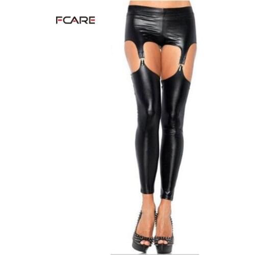 Fcare M size Sexy pants hot sexy leather pants leggings black leather garter