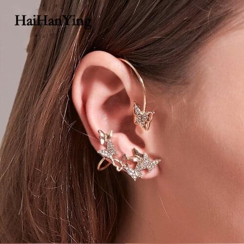 New 3-piece Set of Gold Butterfly Earrings, Animal Ear Clips, Unique Split Unilateral Ear Hooks, Fashion and Jewelry for Women