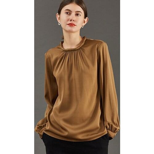 Silk Blouse Women Casual Style 90% Silk 2 Colors Vintage Design O Neck Long Sleeve Pullover Plus Sizes Shirt Top New Fashion