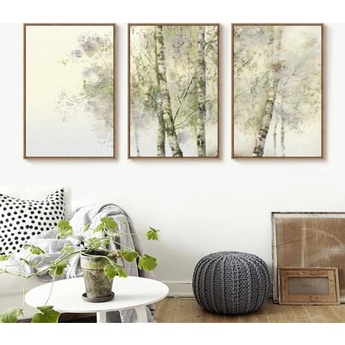Nordic Autumn Nature Posters Print Watercolor Trees Wall Art Canvas Painting Vintage Pictures Home Living Room Decoration