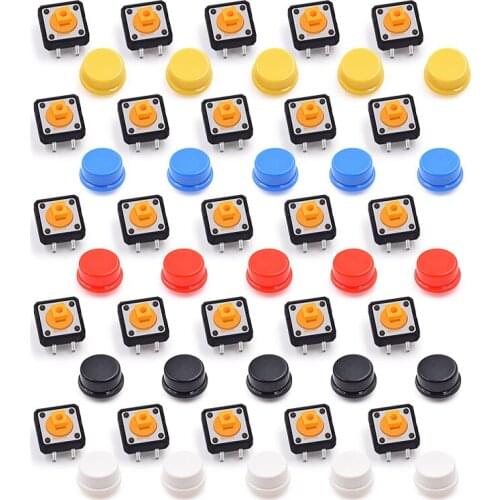 25PCS Tactile Push Button Switch Momentary 12*12*7.3MM Micro switch button + 25PCS Tact Cap(5 colors)