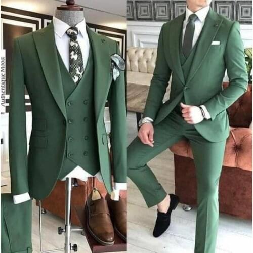 Colorful Green Slim Fit 3 Pieces tuxedos groom wedding men suits tuxedo terno masculino de pour hommes men(Jacket+Pants+Vest)