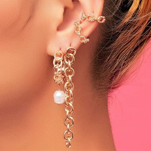 Modyle Bohemian Gold Chain Crystal Pearl Earrings Set Women Geometric Female Earring Vintage Fashion Jewelry