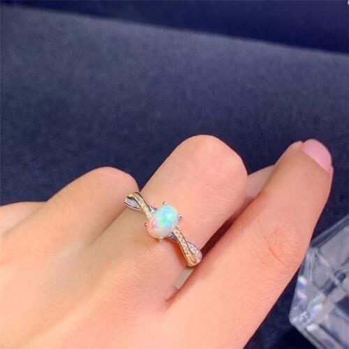 Natural Opal Woman Rings Good Fire Color Mysterious 925 Silver Adjustable Size