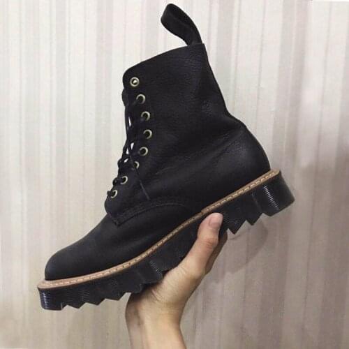 New Design Women Boots Black Leather Winter Shoes Woman Botines Mujer 2019 Cross-tied Knight Boots Round Toe Platform Ankle Boot