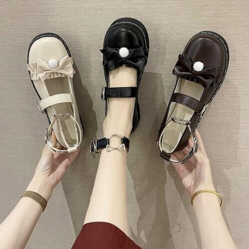 One Word Buckle Ladies Single Shoes Spring And Summer New Cute Round Head Sweet Bow Japanese Jk Uniform Small Leather Shoes