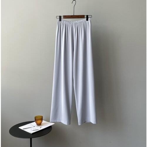 Ice silk Wide Leg Pants Women white Elastic waist Korean Style Loose Leisure High Waists Female Summer Trousers Thin Streetwear