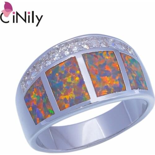 CiNily Created Orange Fire Opal Cubic Zirconia Silver Plated Wholesale for Women Jewelry Ring Size 6.5-8.5 OJ9332