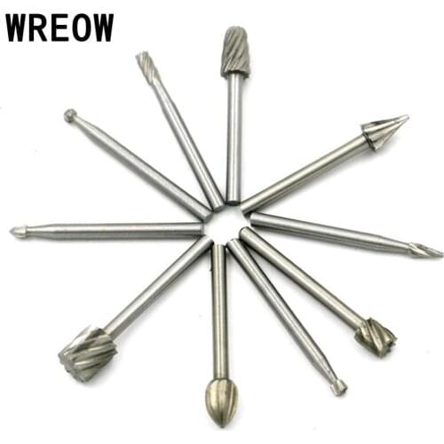 10pcs/set High Speed Woodworking Drill Bits Rotary Files Mini Round HSS Burr Set Wood Carving Rasp For Dremel Shank Burs Tools