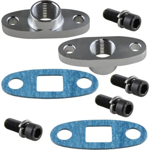 2 Pcs 1/2" NPT T3 T4 Female Turbo Oil Drain Outlet Flange Gasket Adapter Black/Silver