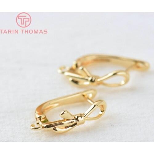 6PCS 12.5x16MM 24K Gold Color Brass Rectangle with Bow Earrings Hoop Earring Clip High Quality DIY Jewelry Making Findings