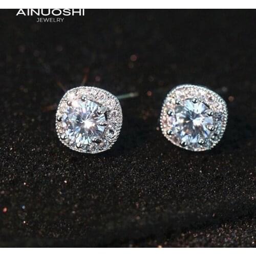 AINUOSHI Multicolor Round Craeted Diamond Simple Stud Earrings For Women With Silver Needle Silver Jewelry Gift