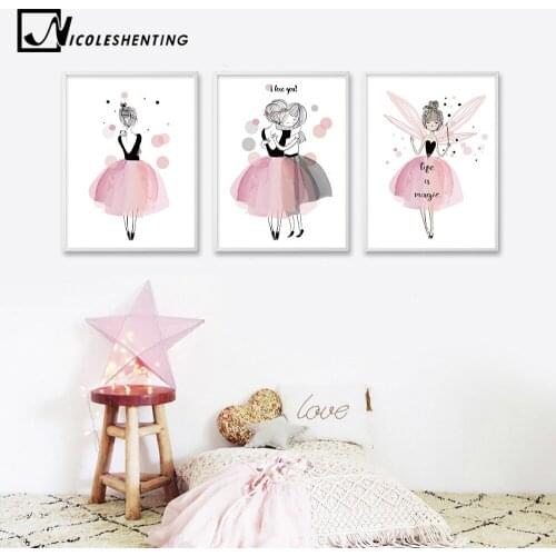 Watercolor Kawaii Cartoon Girl Posters and Prints Wall Art Canvas Painting Nordic Style Picture for Living Room Home Decor