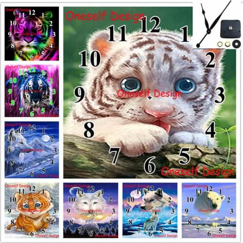 Tiger 5d diamond painting full with Mechanical clock animal 5d diamond embroidery full clock diamond mosaic sale wall sticker