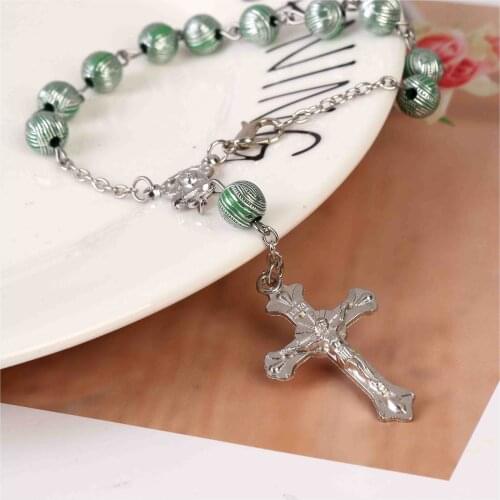 12 Pieces / Crystal Pearl Cross Bracelet Catholic Rosary Religious Bracelet Baptism Rosary