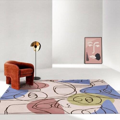 INS Colorful Modern Creative Line Draw Printed Carpet Nordic Style Soft Carpets For Living Room Anti-slip Rug Floor Mat Doormat
