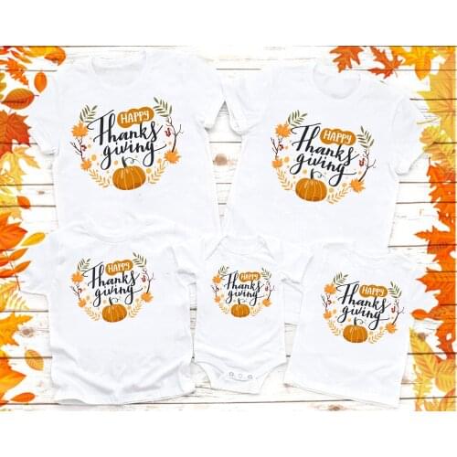 Thanksgiving day Family matching clothes mother father daughter son kids baby pumpkins T-shirt Parent child Short Sleeve Tops