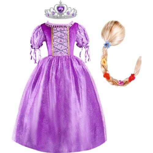 Kids Rapunzel Cosplay Costume Girl Dress Up Tangled Dress Little Girl Princess Dress Child Baby Girl Halloween Carnival Costume