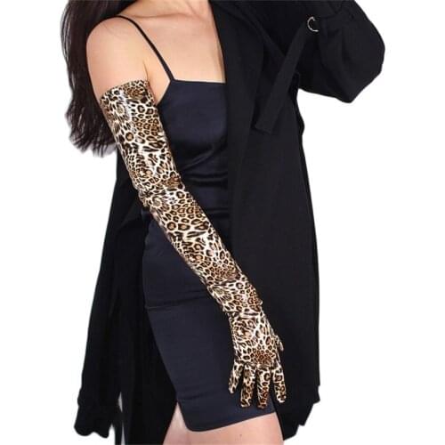 Fashion Leopard Long Gloves 70cm Patent Leather Long Section Elbow Simulation Leather PU Leather Gloves Bright Leather Brown