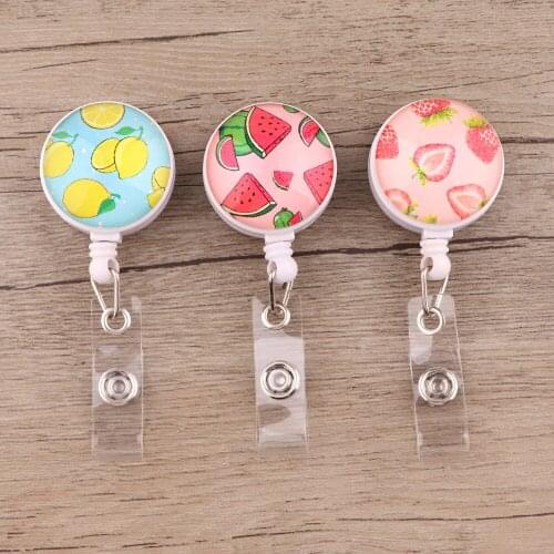 ER882 1pcs Hot Fruits Watermelon Strawberry Lemon Retractable Badge Reel Clip Student Friends Exquisite IC Card Badge Holder