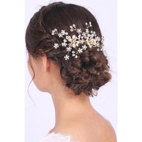 Rhinestones Flower Hair Comb Pearls Hair Clip Weddding Bridal Headwear Female Glamour Ornaments for women
