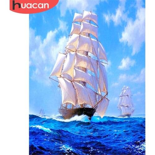 HUACAN 5D Diamond Painting Full Square Sea And Sailboat Embroidery Sale Picture Rhinestone Diamond Mosaic Home Decor Drop Ship