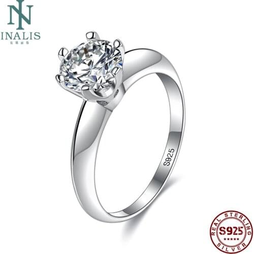 INALIS 925 Sterling Silver Ring For Women Geometric 5A Clear Cubic Zircon Female Rings Wedding Jewelry Give Girlfriend On Sale