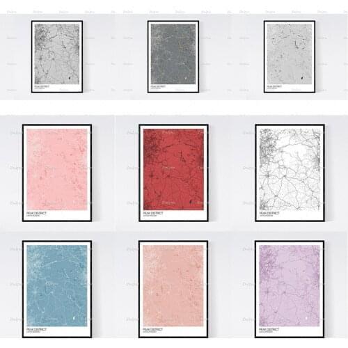 Peak District Map Nordic Retro Minimalism Painting Posters and Prints on Canvas Wall Art Modular Pictures Home Decoration Frame