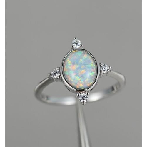 White Opal Oval Stone Ring Luxury Crystal Small Zircon Thin Ring Classic Silver Color Wedding Rings For Women Engagement Jewelry