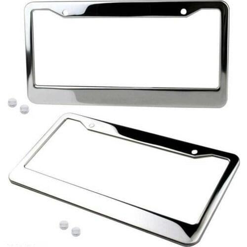2pcs Creative Car Tuning CHROME STAINLESS STEEL LICENSE PLATE FRAME TAG COVER + SCREW CAPS Silver Universal Car Accessories