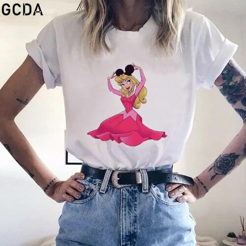 Cool Streetwear Female T-shirt Mickey Ear Hat Snow White Print Harajuku Tshirts Women Summer Hip Hop T Shirt Tee Shirt Girls Top