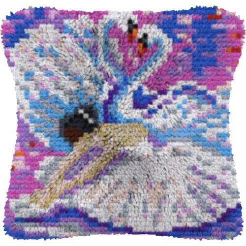 Latch Hook Cushion Color swan with Heart Pillow Case Canvas Acrylic Yarn Latched Hook Pillow Kits Crochet Cushion Cover
