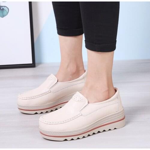 Vulcanized Shoes Women Large Size 41 New Spring 2021 Bowknot Genuine Leather Soft Sole Loafer Shoes Ladies Nurse Shoes