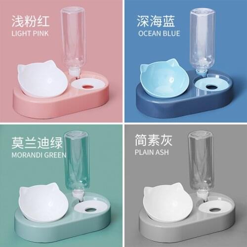 Dogs Cat Bowl Food Drinking Fountains With Automatic Water Outlet Anti-overturning Feeders Plastic Feeding Bowl Pet Accessories