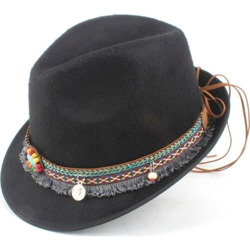 Men Women Classical Wool Fedora Hat With Tassel Ribbon Lady Panama Fascinator Hat Retro Homburg Hat Size 58CM