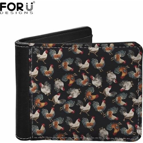 FORUDESIGNS Cartoon Chicken Pattern Male Short Purse PU Leather Mens Credit Card Holder Multifunction Coin Purse Money Clip Hot