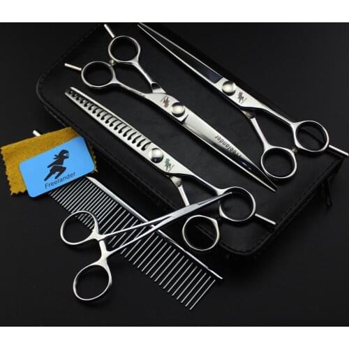 Pet Grooming Scissors Set 7 Inch KIV Professional Dog Shears Hair Cutting Straight handle Curved Scissors With Comb Bag