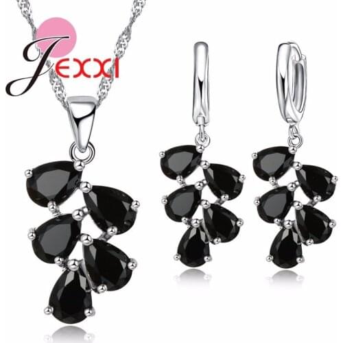 Wedding Engagement Jewelry Sets Women Hot Selling 925 Sterling Silver Water Drop CZ Crystal Pendant Necklace Earrings Sets